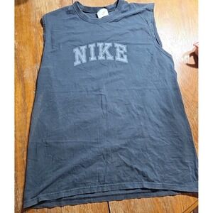 Vintage‎ 90's Nike Center Spell Out USA Made Cut Off Muscle Tank Black Size L